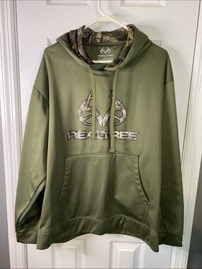 Realtree Olive Green Camo-Accented Crewneck Hoodie Size Large.